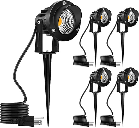 Romwish LED Landscape Spotlights 10W, 120V Plug in Outdoor Spot Lights, 1100LM 3000K Warm White Landscape Lighting, IP65 Waterproof Garden Lights for Yard Tree Pathway Flag - 4 Pack