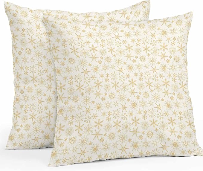Beige Christmas Outdoor Pillow Cover 26x26 Inch Cushion Sham Case, Country Winter Xmas Snowflakes Simple Waterproof Decorative Square Throw Pillowcase for Outside Garden Patio Porch Couch Chair Tent