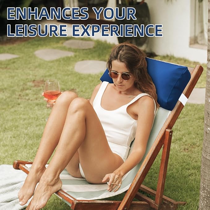 Headrest Pillow for Pool Chaise Lounge, Pool Lounge Pillows Outdoor with Elastic Band for Recliner and Pool Patio Chairs, Head Neck Support Pillow (Dark Blue, 22x8.6x3.9)