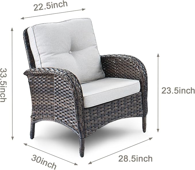 HUMMUH 3 Pieces Patio Furniture Set Outdoor Wicker Bistro Rattan Chairs with Glass Top Side Table and Thickened Cushions for Porch Deck Backyard Poolside