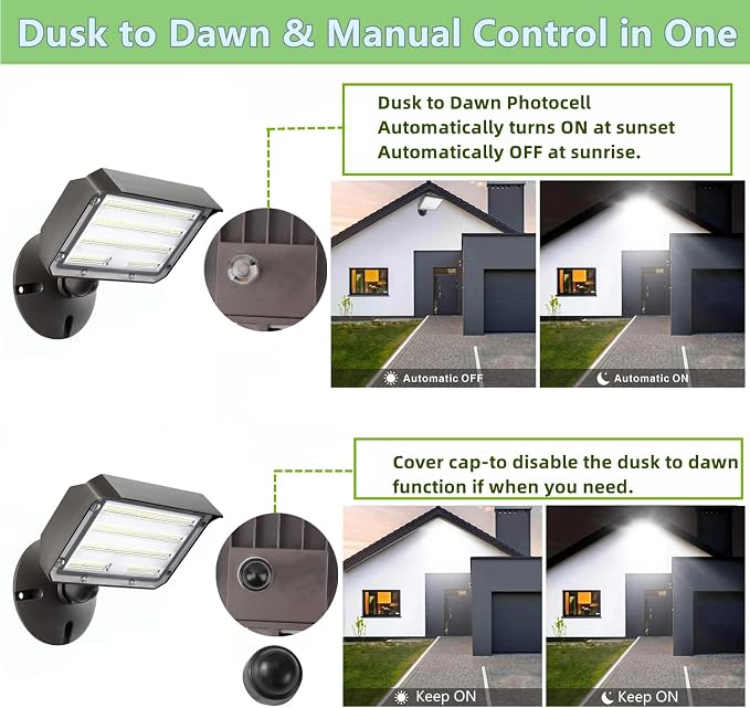 2Pack Dusk to Dawn Outdoor 60W LED Flood Light with Knuckle & Plate Mount, 5000K ETL Commercial LED Security Lighting