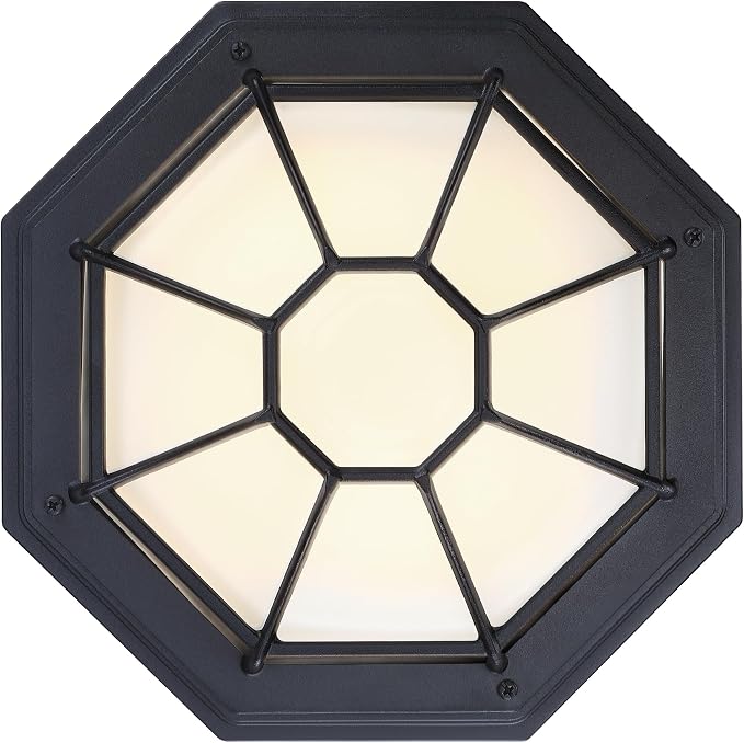10.5 inch Black Octagonal Outdoor Ceiling Lights LED 2700K 3000K 3500K 4000K 5000K Close to Ceiling Light Farmhouse Spider Web Lamp Black Entry Door Lights,Aluminum Alloy,Glass,17W,120V,850Lm-1050Lm