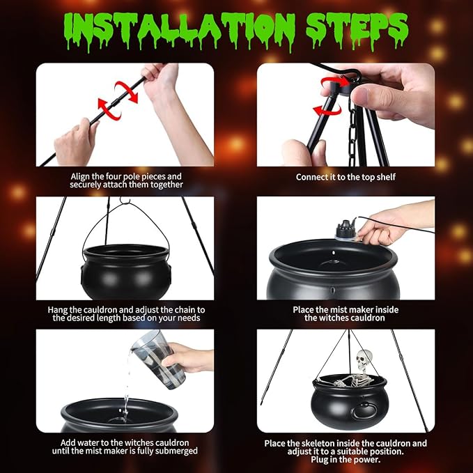 MEADIN Halloween Decorations Outdoor - Large Witches Cauldron on Tripod with Cauldron Diffuserr and Big Skeleton - Black Plastic Cauldron Halloween Decor for Outside Yard Lawn Home Porch Door