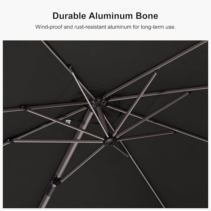 PURPLE LEAF 9’ X 9‘ Patio Umbrella Outdoor Cantilever Umbrella, Aluminum Offset Umbrella with Champagne Frame and 360° Rotation for Pool Deck Garden, Grey