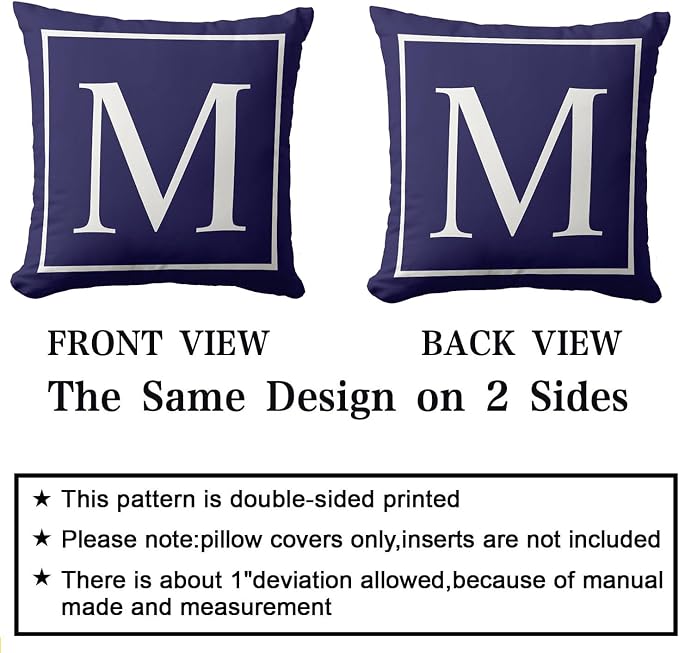 Monogram Initial Navy Blue Outdoor Pillow Covers 20 x 20inches Decorative Pillow Case for Sofa Couch Bed (Pillow Insert Not Include)