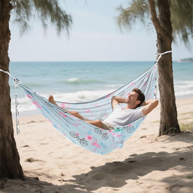 Camping Hammock Outdoor Hammocks for Outside Flamingo Bike Beach Trees Portable Lightweight with Pockets Tree Straps Indoor