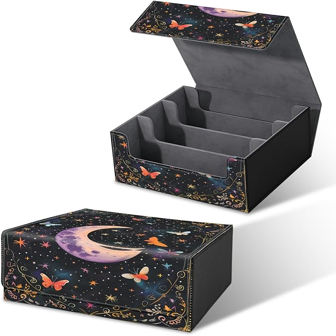 Large Card Deck Box for MTG, Fits 1200+ Sleeved Cards, PU Leather Storage Case with Strong Magnetic Closure, Multiple Colors for TCG CCG Baseball Card Collections, Butterfly Dark Moon