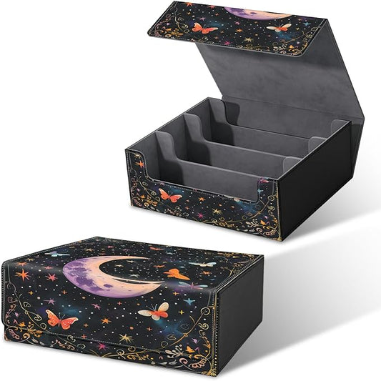 Large Card Deck Box for MTG, Fits 1200+ Sleeved Cards, PU Leather Storage Case with Strong Magnetic Closure, Multiple Colors for TCG CCG Baseball Card Collections, Butterfly Dark Moon