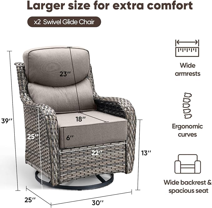 Swivel Patio Chairs Set of 2 with 6" Thick Cushion - Wicker Outdoor Swivel Rocker Patio Sets, High Back Comfortable Outdoor Glider Chairs 360° Rotation Glider Gray Wicker - Gray Cushion