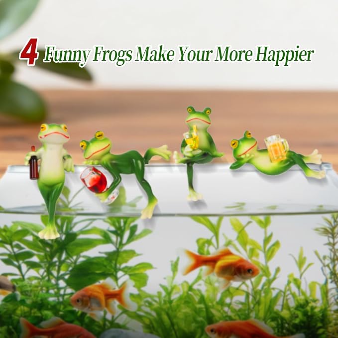 Frog Statue 4 Pack,Tipsy Resin Decor Outdoor,Cute Figurines for Garden Balcony Potted Plant Hangers for Flower Yard Lawn