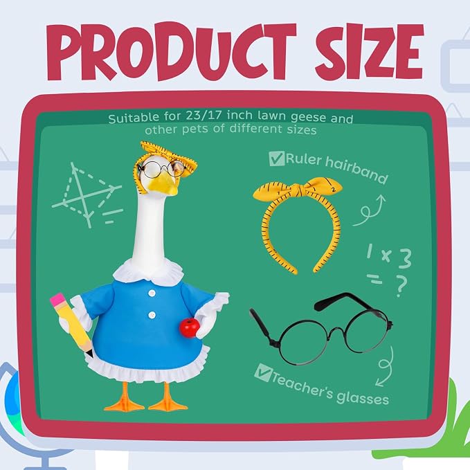 Back to School Porch Goose Outfits 23"/ 17'' Lawn Goose Teacher Clothes Cemment Geese Costume Garden Yard School Classroom Decor