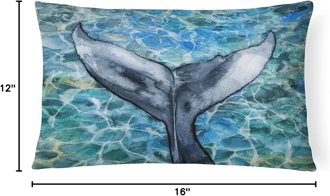 Caroline's Treasures BB5337PW1216 Whale Tail Canvas Fabric Decorative Pillow Machine Washable, Indoor Outdoor Decorative Pillow for Couch, Bed or Patio, 12HX16W