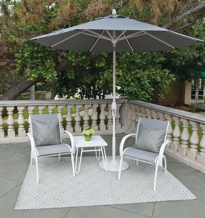 Treasure Garden 9-Foot Patio Umbrella - Outdoor Furniture Market Umbrella – Auto Tilt – Bronze Aluminum Frame (Obravia, Navy)