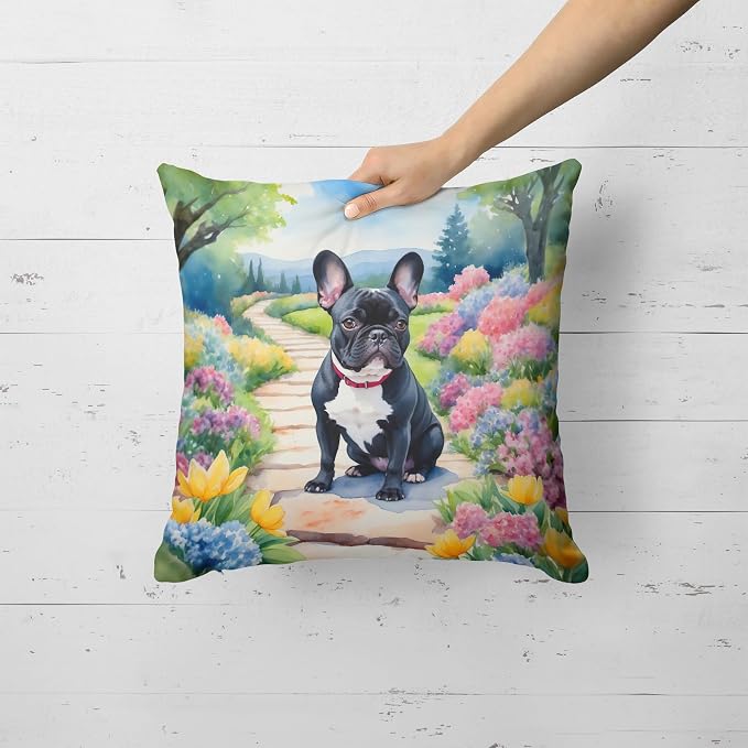 Caroline's Treasures French Bulldog Spring Path Throw Pillow Machine Washable, Indoor Outdoor Decorative Pillow for Couch, Bed or Patio, 18Hx18W