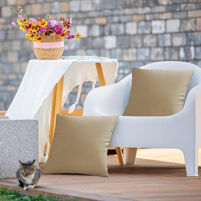 VAKADO Outdoor Waterproof Throw Pillow Covers 16X16 Set of 2 Decorative Taupe Patio Furniture Cushion Cases Outside Decor for Couch Garden Bench Porch