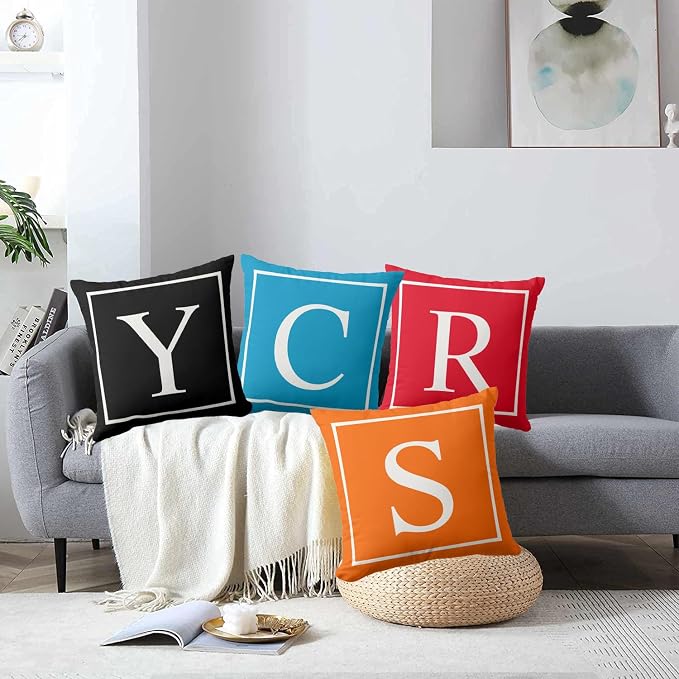 Monogram Initial Red White Outdoor Pillow Covers 18 x 18inches Decorative Pillow Case for Sofa Couch Bed (Pillow Insert Not Include)
