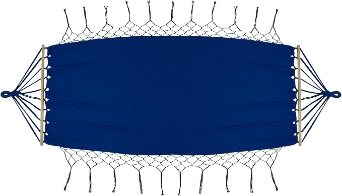 Hammock with Netted Fringe and Wooden Bars - 100" x 41" - Blue