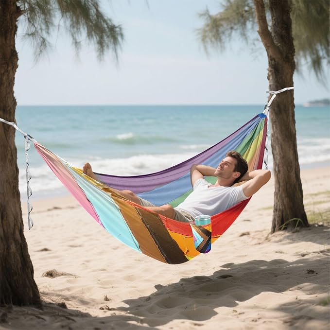 Progress Pride Flag Rainbow Flag Outdoor Hammocks with Portabl Carry Bag Backyard Hammock for Indoor Outdoor Patio