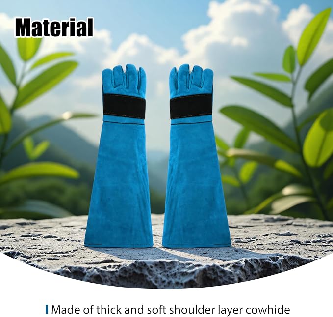 23.43" Animal Handling Gloves,Cowhide Bite Proof, Fits Dogs/Cats | 23.43" Extra Long Forearm Protection, Snake & Scratch Resistant, Reinforced Leather, Fits Reptiles, Birds & Falconry