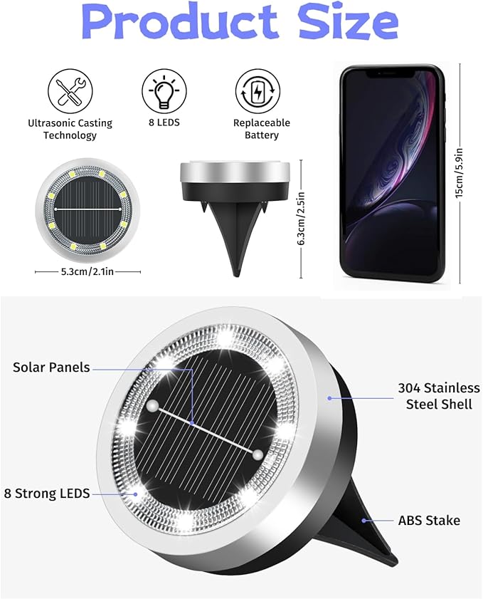 Mini Solar Ground Lights Outdoor 32 Pack Waterproof Upgraded Anti-Rust Solar Flat Garden Lights Stainless Steel Solor Powered Disc Landscape Light for Pathway Walkway Yard Lawn Patio-Cool White