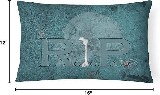 Caroline's Treasures SB3004PW1216 RIP Rest in Peace with Spider Web Halloween Canvas Fabric Decorative Pillow 100% Machine Washable Pillow, Indoor or Outdoor Decorative Throw Pillow for Couch, Bed or