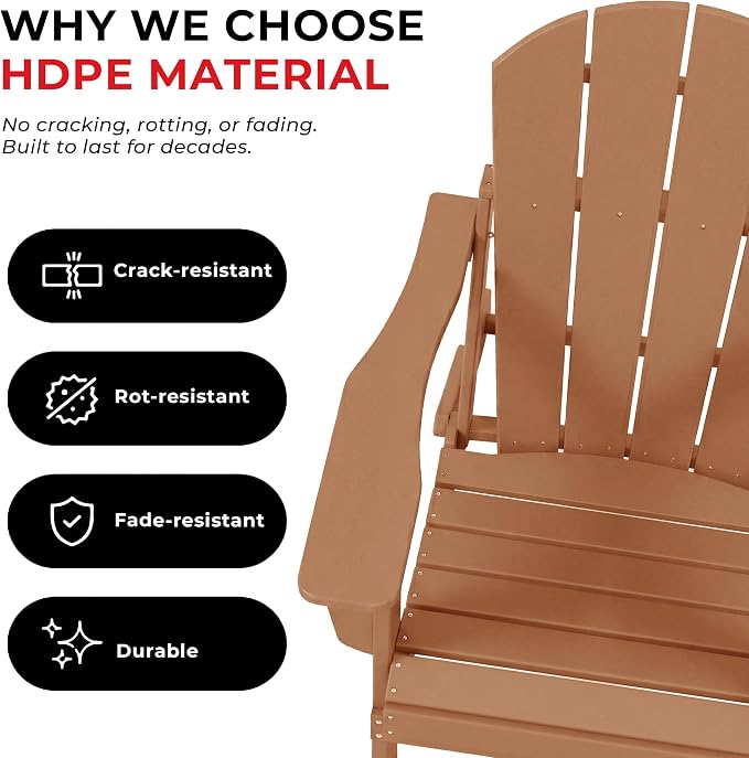 Costaelm Patio Conversation Set, 5 piece Balcony Furniture, Small Patio Firepit Furniture Outdoor Adirondack Square Coffee Table and Chair for Backyard Lawn Porch Pool Garden, Teak