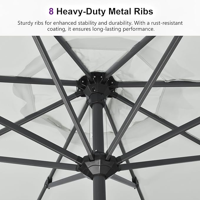 PURPLE LEAF 12' x 9' Patio Market Umbrella Outdoor Table Sun Umbrellas with Crank 8 Aluminum Sturdy Ribs for Pool Deck Backyard Beach White