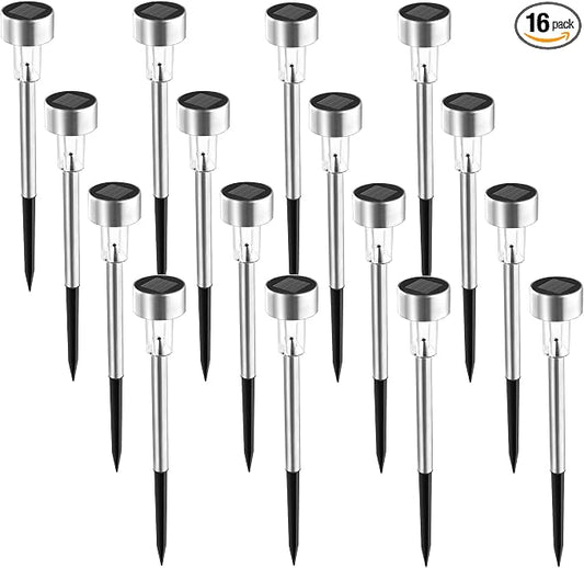 SOLPEX 16 Pack Solar Lights Outdoor, Stainless Steel Solar Pathway Lights | Solar Lights Outdoor Waterproof ,LED Landscape Lighting Walkway for Landscape/ Patio/Lawn/Yard/Driveway-Cold White