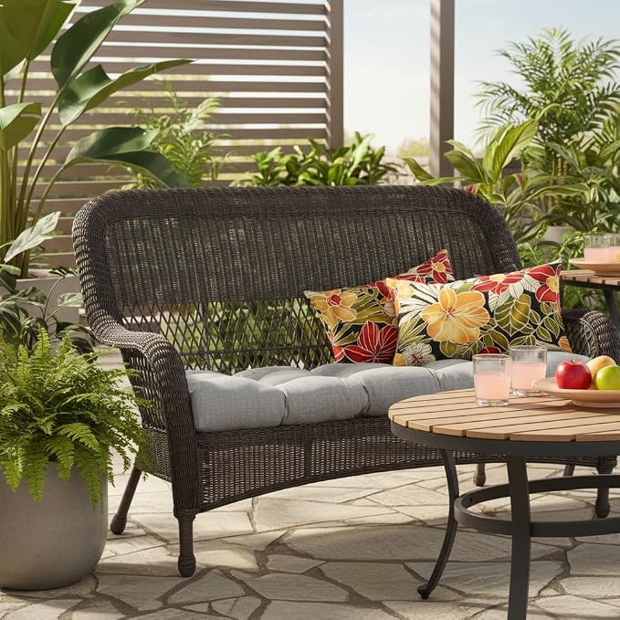 Set of 2 Outdoor Throw Pillows 19 x 12 Inch – Reversible Rectangle Patio Accent Pillows – Weather-Resistant Polyester Fabric – Eco-Friendly Recycled Polyfiber Fill – Aloha Black Floral