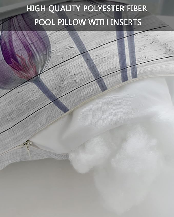 Outdoor Pillows Covers with Inserts Abstract Transparent Purple Flower Tulip Wood Grain Waterproof Pillow with Adjustable Strap Throw Pillows for Patio Furniture Recliner Lounge Chair, 11" x 16", 2PCS