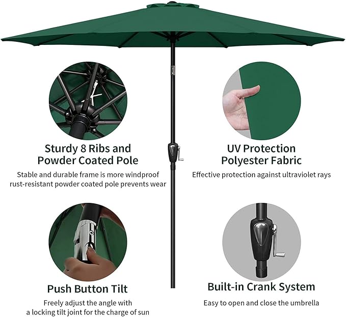 Simple Deluxe 9ft Outdoor Market Table Patio Umbrella with Button Tilt
