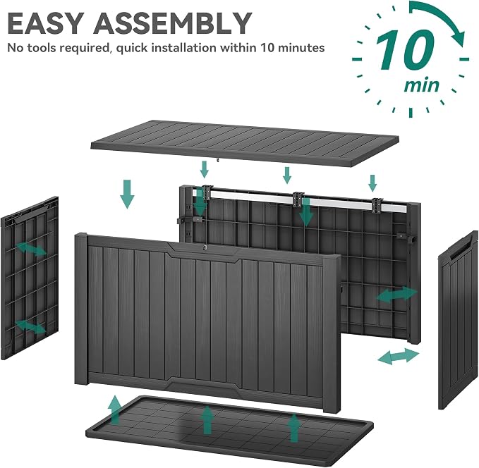 YITAHOME 240 Gallon Extra Large Outdoor Storage Deck Box, XXL Waterproof Resin Patio Storage w/Lockable Lid for Outdoor Cushions, Garden Tools and Sports/Pools Equipment, Dark Gray