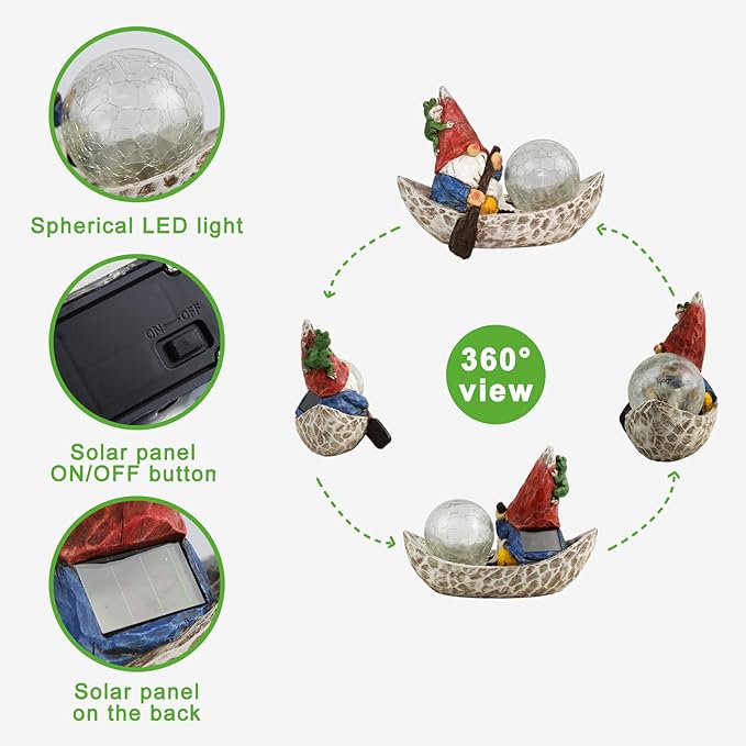 Rezpuao Garden Gnome Statue,Solar Gnomes Figurine,Outdoor Gnome Decor,Gnomes Decorations for Yard with Solar Light,Gnome Sculptures for Patio Lawn Ornaments