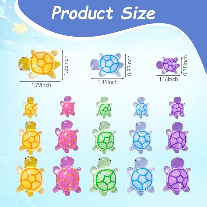 15pcs Luminous Mini Resin Turtles, Cute Tiny Turtle Figurines Glow in The Dark, for Fairy Garden Accessories, Cake Topper, Ocean Animal Theme Decor, DIY Outdoor Micro Landscape, Hidden Game