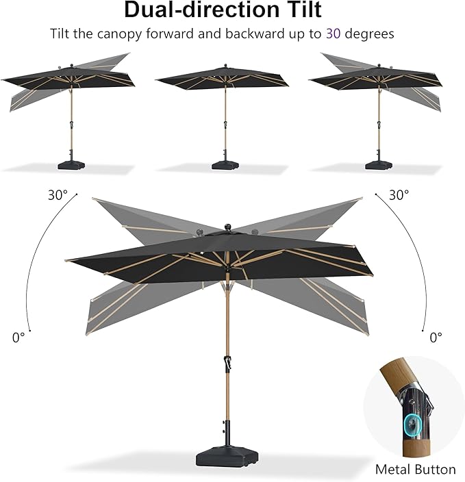 PURPLE LEAF 5' x 8' Patio Umbrella Outdoor Table Umbrella Aluminum Market Umbrella with Push Button Tilt & 8 Sturdy Ribs and Crank Rectangular Outdoor Umbrellas for Garden Patio Lawn, Black