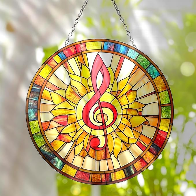 Music Treble Clef Acrylic Suncatcher Boho Piano Suncatchers for Window Hanging Ornament Stained Glass Effect Art Garden Decor for Music Lover, Gifts for Mother's Day, Mom, Grandma, Wife, Women, Nana