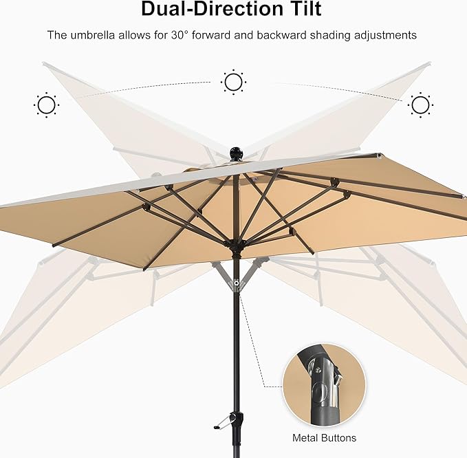 PURPLE LEAF 8' x 5' Rectangular Patio Umbrella Outdoor Table Umbrella Aluminum Frame Market Umbrella Sun Umbrella with 8 Sturdy Ribs & Tilt for Garden Deck Lawn & Pool Beige