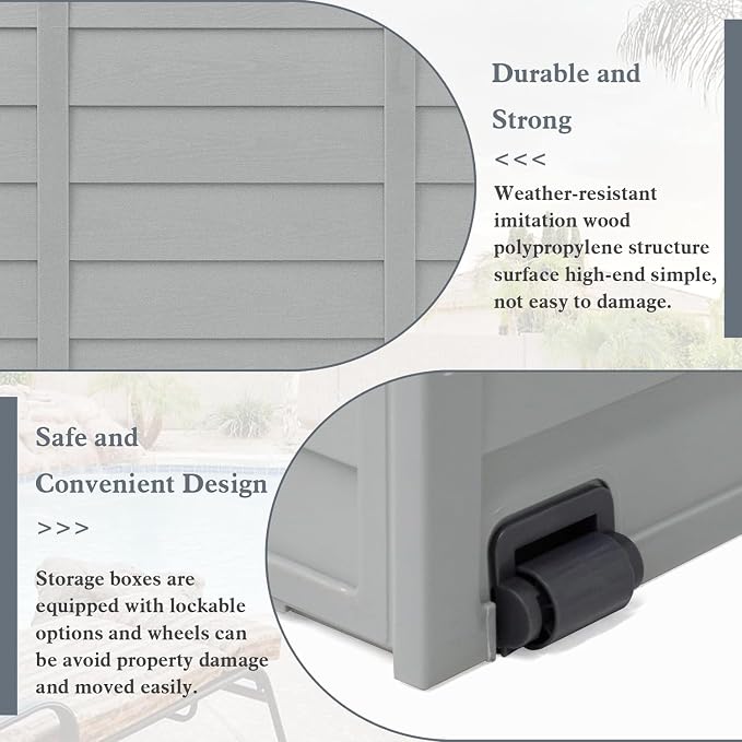 75 Gallon Deck Storage Box Resin Outdoor Storage Container with Handles for Patio Garden Yard(Grey)