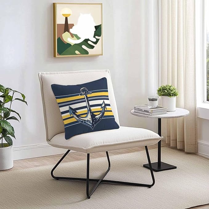 Vintage Anchor Outdoor Waterproof Pillow Covers Set of 2, Yellow Blue Striped Pillowcase Decorative Throw Cushion Cases for Patio Garden Couch 26 x 26 Inches
