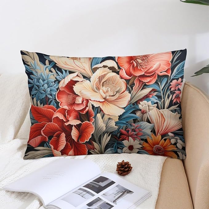 Decorative Pillows Tropical Flower Leaves Pillow Cases Tropical Red Hibiscus Flower Lumbar Pillow Case Cushion with Hidden Zipper Soft Cozy Decorations Supplies for Sofa Couch 16 "x24