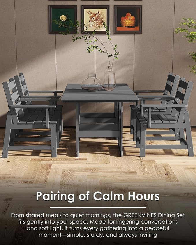 GREENVINES Outdoor-Dining-Table | 75” | HDPE | 2 Connectable Square Tables for 6 | Slatted | All-Weather | Patio Furniture | for Poolside Backyard Garden | Grey