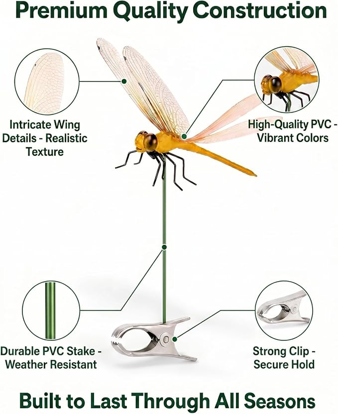 8 Pack Dragonfly Decoy Clips, 3D Realistic Wingman for Outdoor Garden, Nature-Inspired Visual Deterrent for Wasps, Flies and Bees, Clip-on Decoration for Hats, Backpacks and Patio