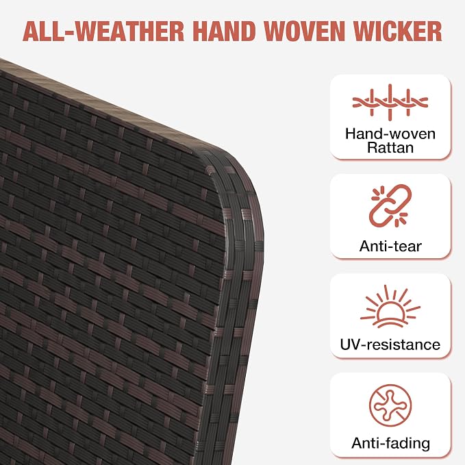 LEVELEVE Patio Conversation Set 5 Piece, Balcony Furniture Outdoor PE Rattan Wicker Lounge Chairs with Soft Cushions, 2 Ottomans & Glass Table for Porch Lawn, Brown (Wine Red Cushions