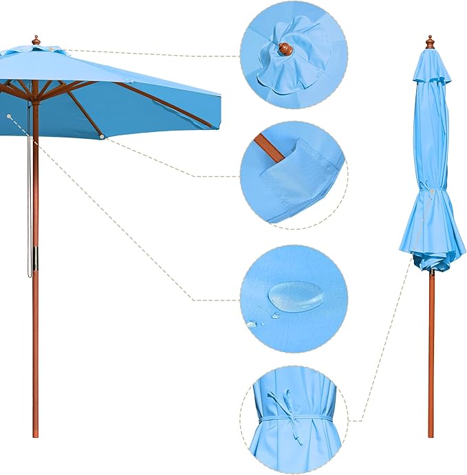 Yescom 9ft Coastal Solid Wood Umbrella Pulley Lift Commercial Base with Wheel Included for Seaside Restaurant Terrace Poolside Beach Club