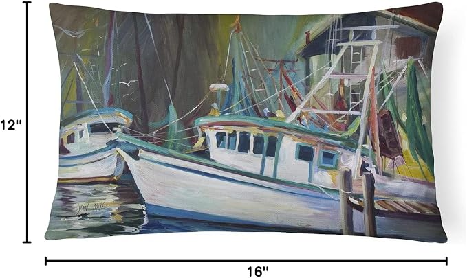 Caroline's Treasures JMK1058PW1216 Joe Patti Shrimp Boat Canvas Fabric Decorative Pillow Machine Washable, Indoor Outdoor Decorative Pillow for Couch, Bed or Patio, 12HX16W
