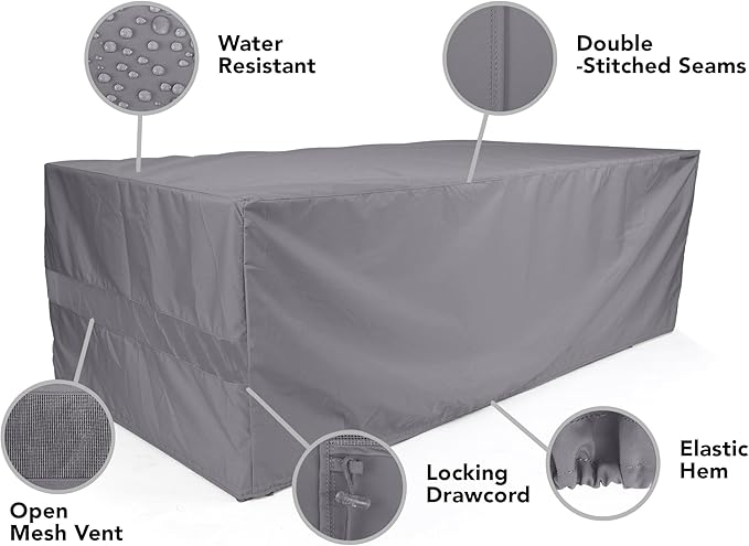 Covermates Elite Outdoor Rectangular Dining Table Cover – All-Weather Water-Resistant Polyester, Mesh Ventilation, Drawcord & Buckle Straps for Patio Furniture, Full Table 108W x 42D x 25H, Charcoal