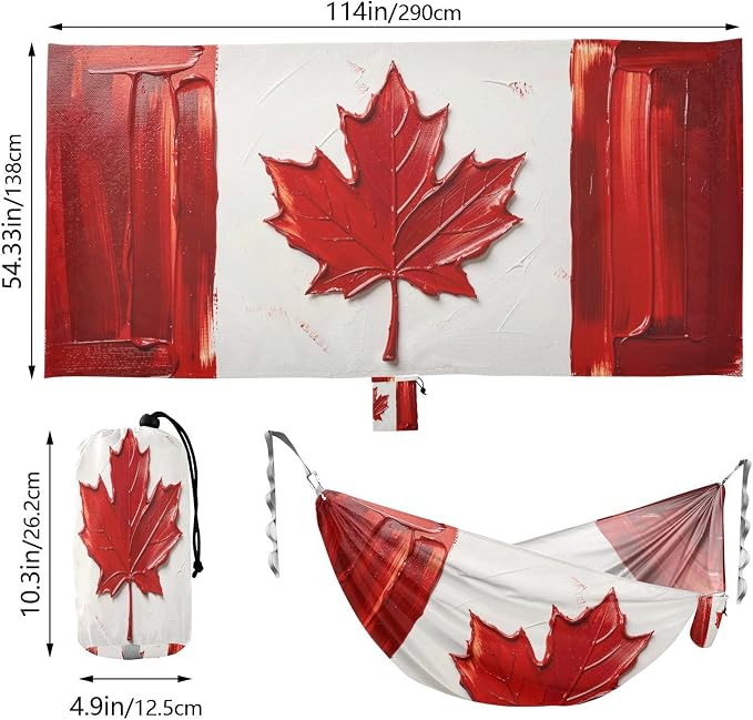 Oil Painting Flag Canada Outdoor Hammock Foldable Hanging Hammock for Outside Beach Patio Garden
