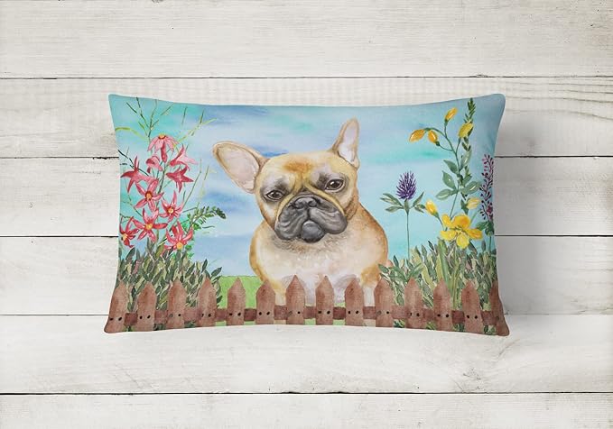 Caroline's Treasures CK1250PW1216 French Bulldog Spring Canvas Fabric Decorative Pillow Machine Washable, Indoor Outdoor Decorative Pillow for Couch, Bed or Patio, 12HX16W