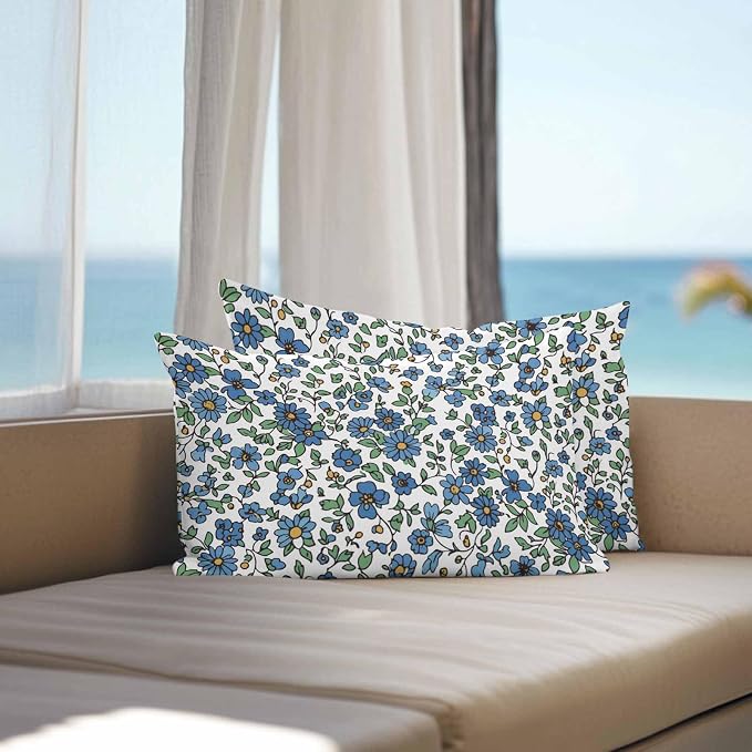 JasmineM Outdoor Pillow Cover Set of 2 Farmhouse Botanical Herbs Waterproof Throw Pillow Covers Blue White Decorative Pillowcases Garden Cushion Case for Patio Couch Sofa 12x20 Inch