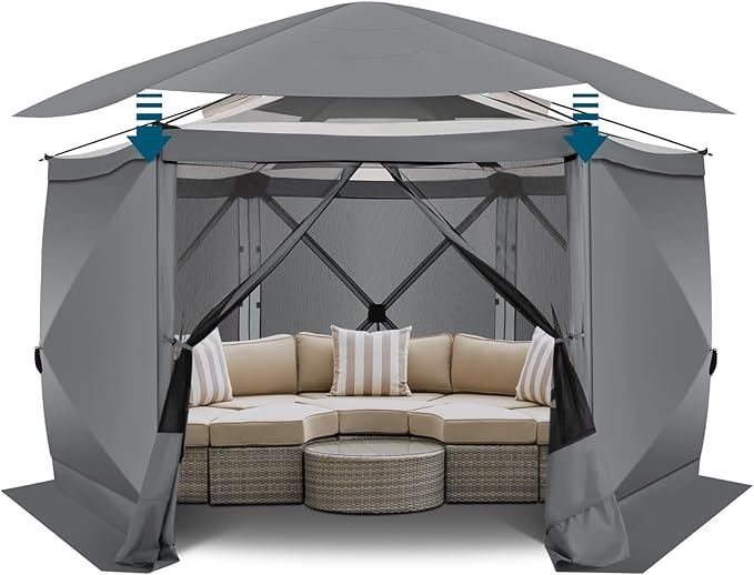 COBIZI 12x12 FT Pop Up Canopy Extendable Tent, Gazebos On Clearance with Removable Roof, Screened in Gazebo with sidewalls, Screen Tents Portable carpas para Patio for Outdoor Camping,Backyard,Gray